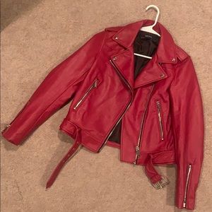 Red faux leather jacket
